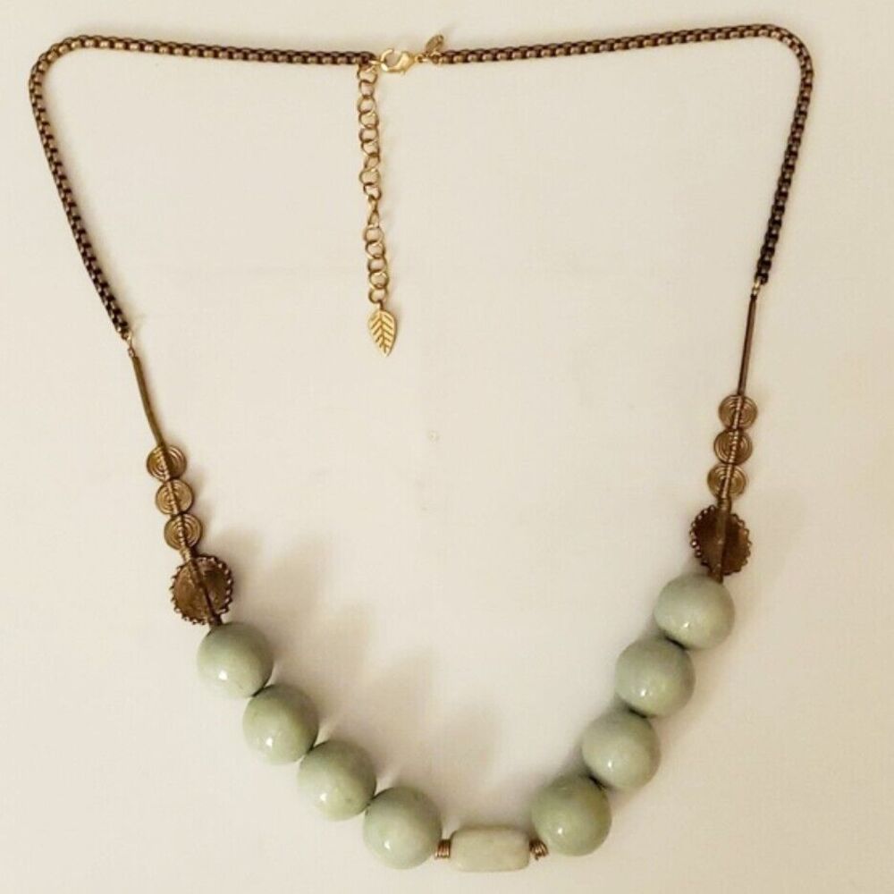 David Aubrey ANTHRO Green Stone and Gold Tone Necklace